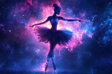 Ballet dancer in cosmic dance space digital art starry background fantasy conceptの素材