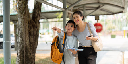 Family and Traveling Together. Capturing a precious moment of a mother and son as they share a...