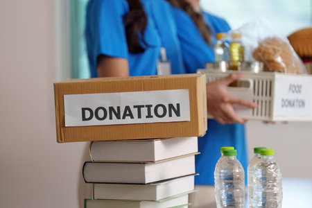 Donation box filled with essentials for community aid