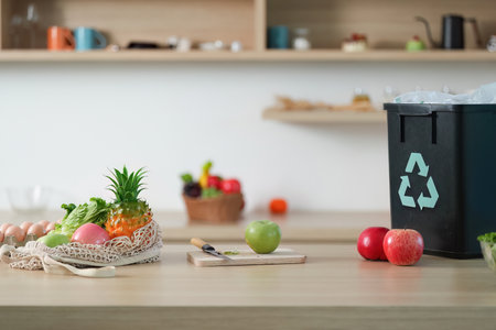 Sustainable Kitchen: Fresh Produce and Recycling for Eco-Friendly Livingの写真素材
