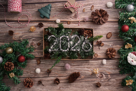 Rustic New Year 2026 display with natural elementsの写真素材