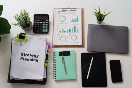 Strategy Planning. Organized workspace with documents and tools for analysis.