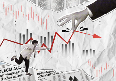 Collage depicting urgency in response to market fluctuations.の写真素材