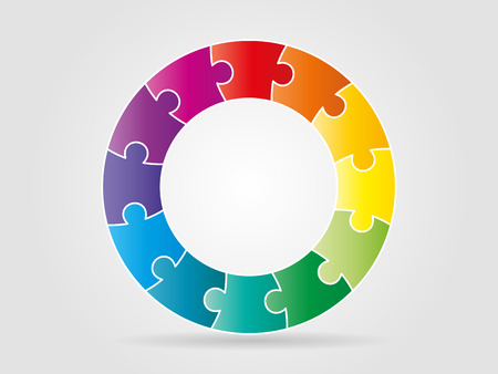 Colorful rainbow puzzle pieces forming a circle patternのイラスト素材