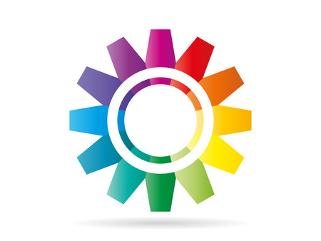 Flat rainbow spectrum colored puzzle presentation infographic template with explanatory text field isolated on white backgroundのイラスト素材