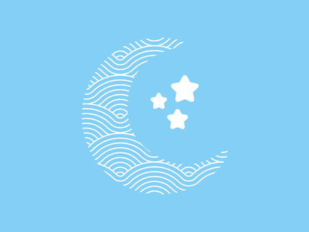 Moon with stars shape symbol described by curvy waves vectorのイラスト素材