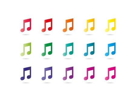 Colorful rainbow spectrum music note signs. Musical symbol. Vector graphic illustration template. Isolated on white background.のイラスト素材