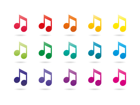 Set of rainbow spectrum colored music note signs. Musical symbol. Vector graphic illustration template. Isolated on white background.のイラスト素材