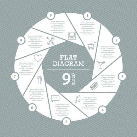 Flat shutter diagram template for your business presentation with text areas and icons. Vector infographic graphic design.のイラスト素材