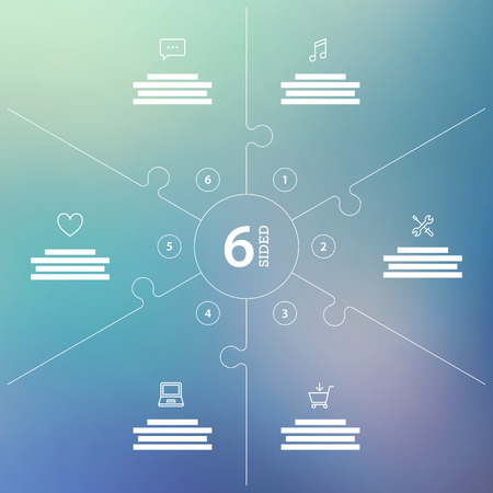 Numbered blurred background puzzle presentation infographic chart with explanatory text field. Vector graphic template.のイラスト素材