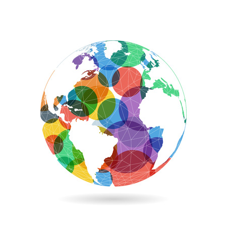 Geometric abstract earth globe sphere concept illustration. Vector graphic template isolated on light white background.のイラスト素材