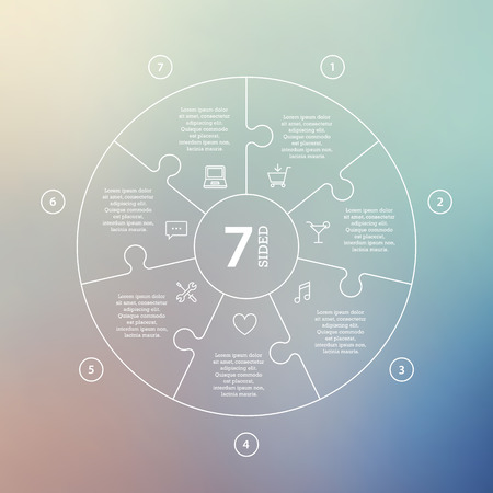 Business concept with options, parts, steps or processes. Circle puzzle infographic. Template for cycle diagram, graph, presentation and round chart. Vector blur background.のイラスト素材