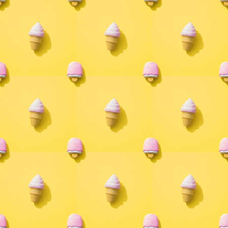 Pattern with ice cream on a yellow background. Seamless patternの写真素材