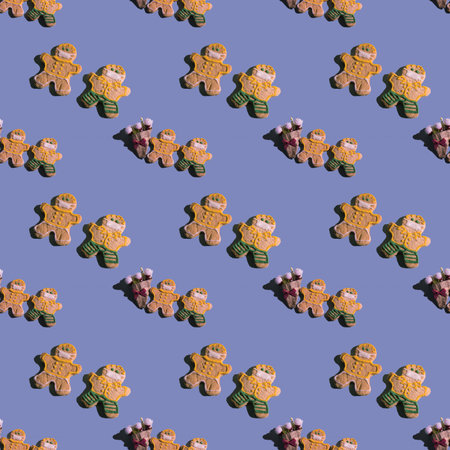 Seamless pattern of a couple in protective masks with a bouquet of flowers.