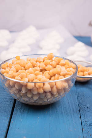Close-up of boiled chickpeas that are the basis for Aquafaba.