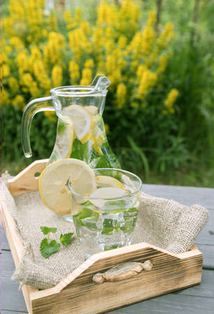 Homemade lemonade is a summer refreshing drink. Citrus drink for detoxificationの写真素材