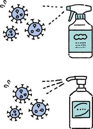 Illustration of bacteria, alcohol disinfection and disinfectionのイラスト素材