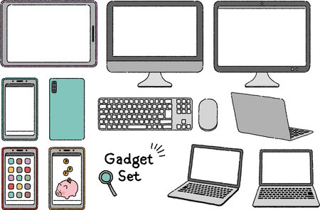 Stylish PC and smartphone gadget illustration setのイラスト素材
