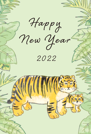 2022 Year of the Tiger Interesting and Cute Tora's New Year's Card Illustrationの写真素材