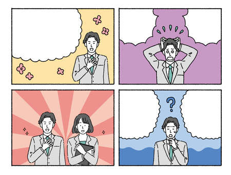 Cartoon Frame Split Illustration Set of A Salaryman Of Emotionsのイラスト素材