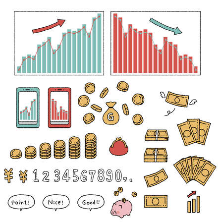 Stock and Economy and Money Illustration Setのイラスト素材
