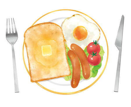 Illustration of a delicious one-plate breakfastの写真素材