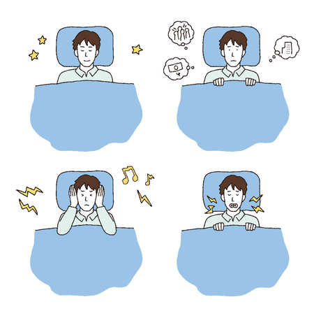 Illustration set of sleepless and sleepy menのイラスト素材