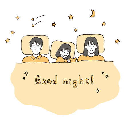 Illustration of family sleeping togetherのイラスト素材
