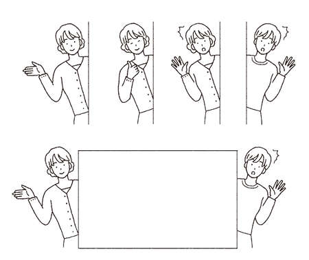 Illustration of a person peeking from next to a simple touchのイラスト素材