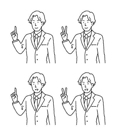 Young man illustration set of people with simple touch piecesのイラスト素材