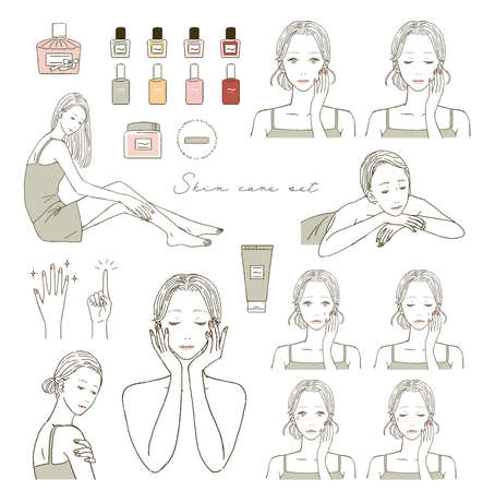 Beauty Skin Care Women Illustration Setのイラスト素材