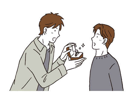 Simple Touch Illustration of a couple of men proposingのイラスト素材