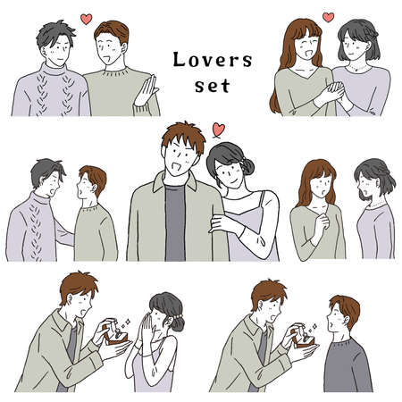 Simple Touch Couple Illustration Setのイラスト素材