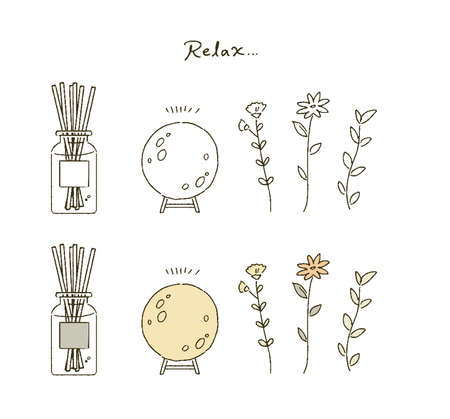 Beauty Illustration Set of Stylish Accessories and Dried Flowersのイラスト素材