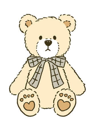 Natural and cute line drawing teddy bear illustrationのイラスト素材