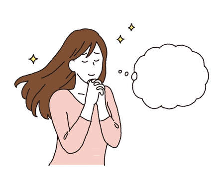 Simple touch Illustration of a woman longing for somethingのイラスト素材