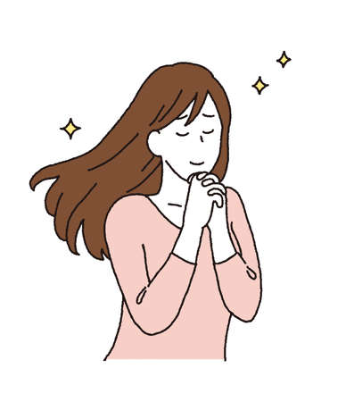 Simple touch Illustration of a woman longing for somethingのイラスト素材