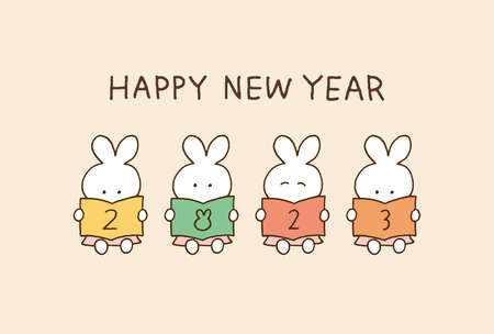 Year of the Rabbit 2023 Simple and Cute Reading Rabbit New Year Card Template Illustrationのイラスト素材