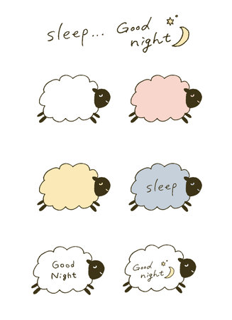Illustration of sheep and English text on the theme of sleepのイラスト素材