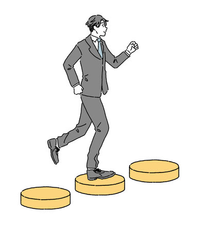 Simple touch Illustration of a smiling businessman runningのイラスト素材