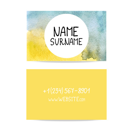 yelloy and blue business card vector watercolor.のイラスト素材