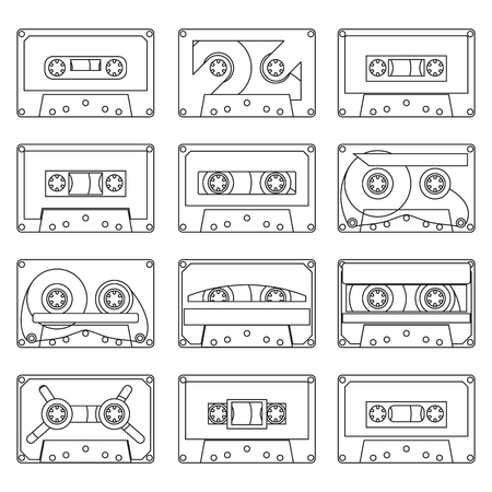 various vintage audio tapes - vector illustrationのイラスト素材
