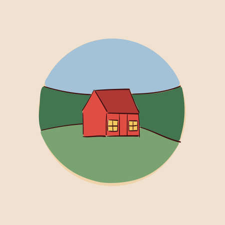 vector illustration of a house in a natural landscape in a simple hand-drawn styleのイラスト素材