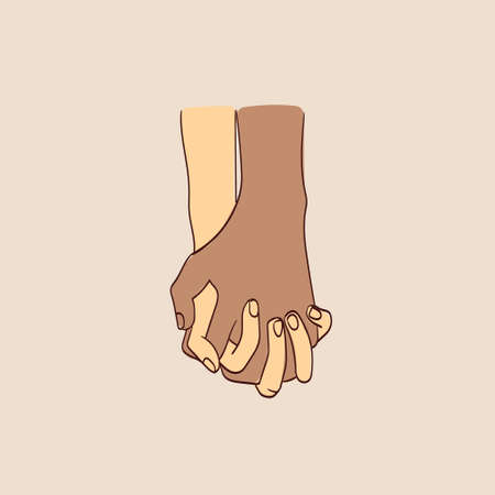 Illustration of two interracial love couple holding hands.のイラスト素材