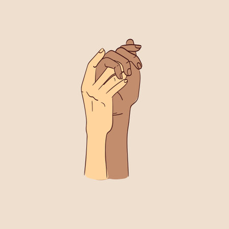 Illustration of two interracial love couple holding hands.のイラスト素材