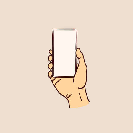 Hand holding smartphone, empty screen, phone mockupのイラスト素材
