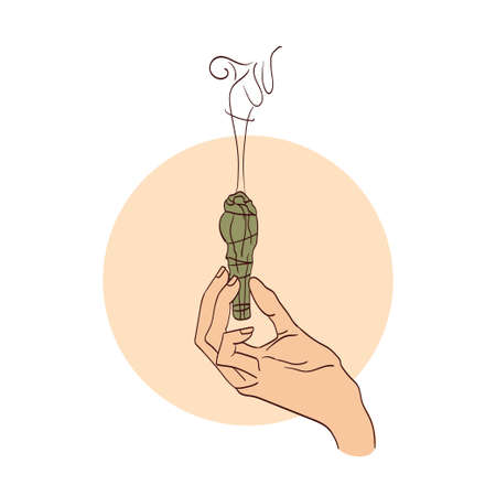 vector illustration hand-drawn sage. Rest relaxation, home comfort, concept of zen and harmony.のイラスト素材