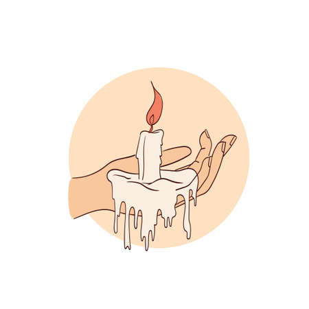 vector illustration hand-drawn candle. Female hand holds magic candleのイラスト素材