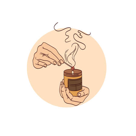 vector illustration hand-drawn candle. Rest relaxation, home comfort, concept of zen and harmony.のイラスト素材