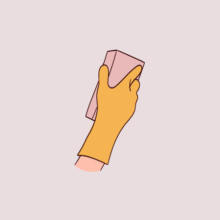 hand with sponge. Housework concept. Hand drawn Vector illustrations.